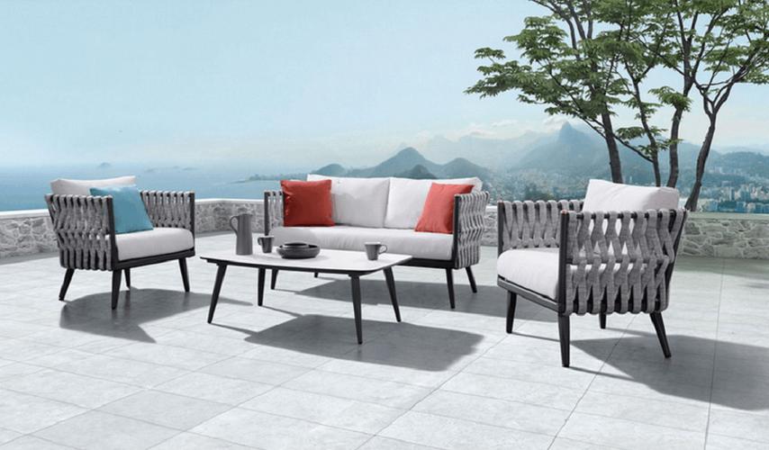 2020 新设计工厂供应批发藤铝休闲桌椅套件天井绳子沙发家具花园套装
